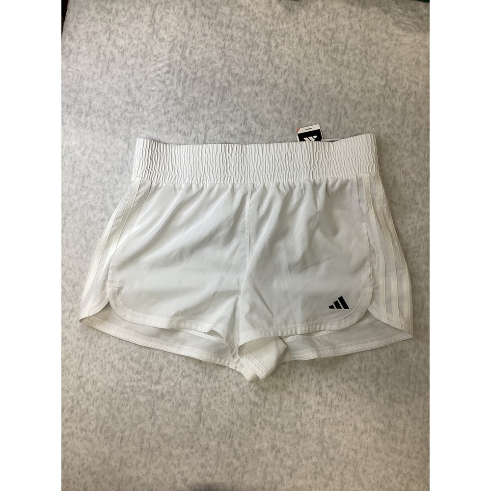 Adidas Pacer Woven High Rise Training Shorts White 3 Inch Inseam HM2344 Womens L